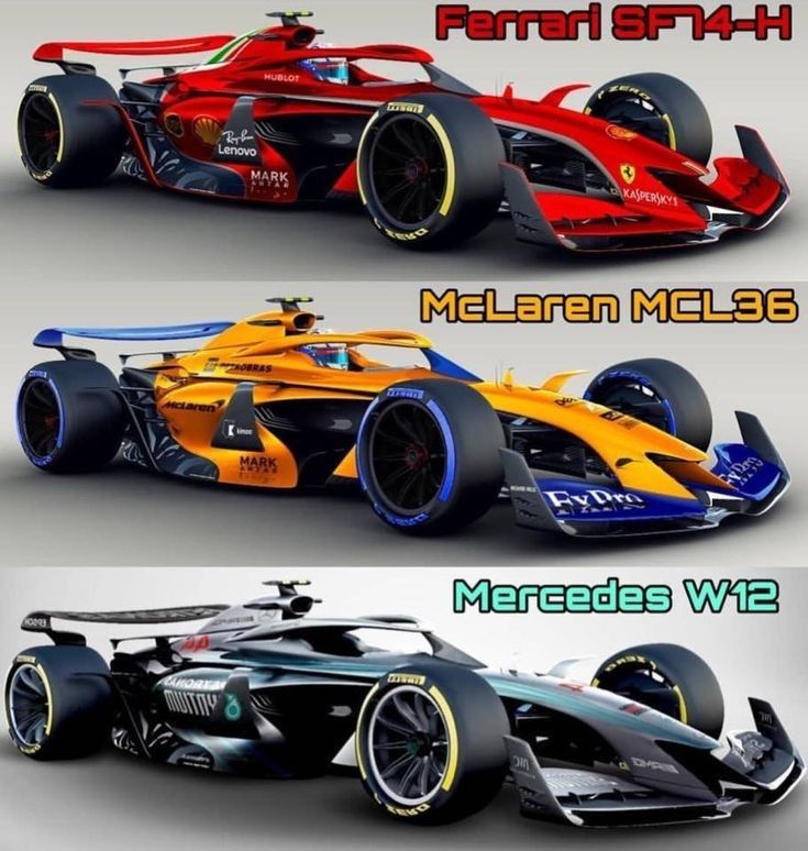 three different types of racing cars with the names on them