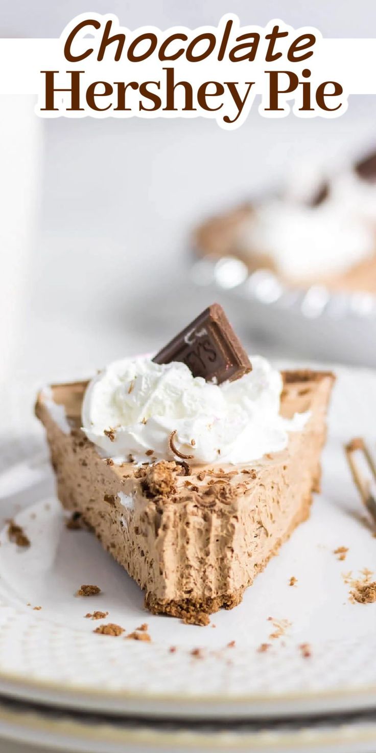 a slice of chocolate hershey pie on a plate