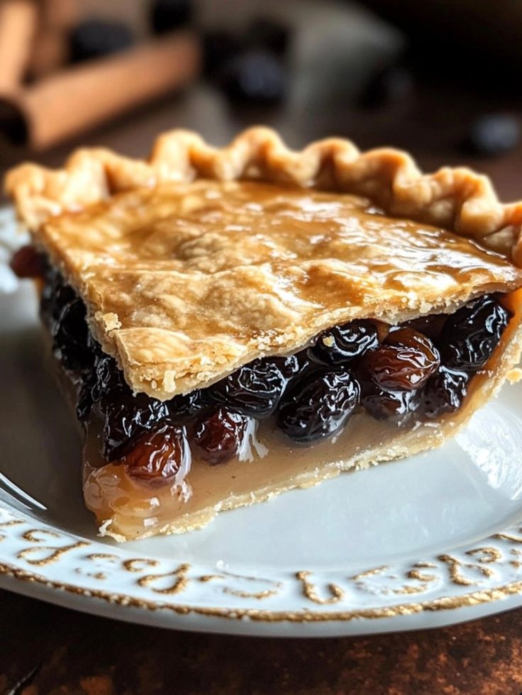 a piece of pie sitting on top of a white plate