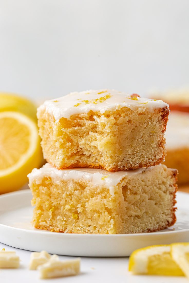 three slices of lemon cake on a plate