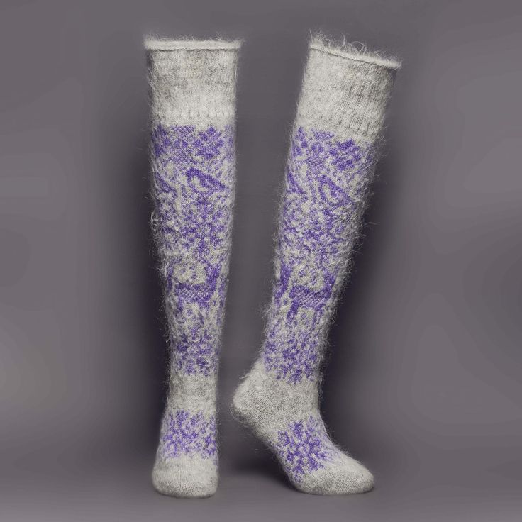 Properties: Wear them as: ✨ Ultra Warm ✨ Boot socks ✨ Odor Resistant ✨ Camping socks ✨ Wick Moisture ✨ Sleeping socks ✨ Thermoregulating ✨ Lounge wear About this Pattern: Winter is a time of tranquility; when nature takes a pause, as she prepares for spring. Enjoy gazing at this peaceful design with forest animals and delicately falling snowflakes. Feel the quiet serenity of a woodland scene when you wear these pretty lavender goat hair socks. Features: ✨ Machine wash gentle cycle cool water; ai Winter White Knee-high Stockings, White Knee-high Winter Stockings, Knee-high Socks For Winter Stocking Stuffer, White Over-the-knee Knee-high Socks For Winter, White Over-the-knee Winter Stockings, Purple Fitted Knee-high Socks, White Over-the-knee Winter Legwear, Over The Knee Socks For Stocking Stuffer, Fitted Purple Legwear For Winter