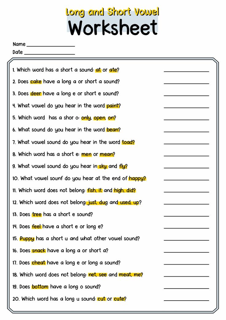 worksheet for long and short words with pictures on the page, which is also in