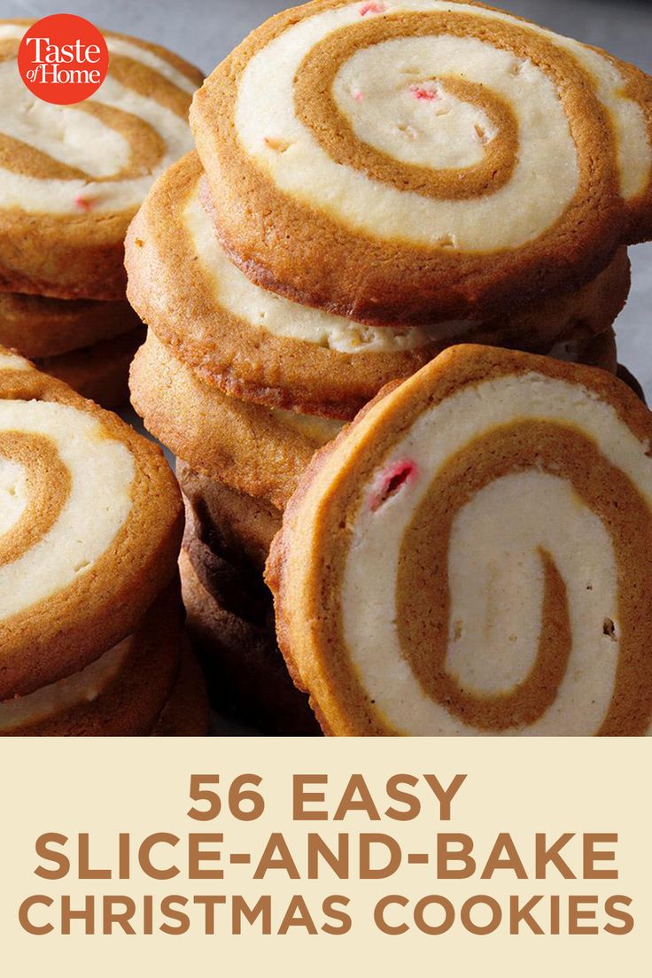 the cover of an easy slice - and - bake christmas cookie recipe is stacked on top of each other