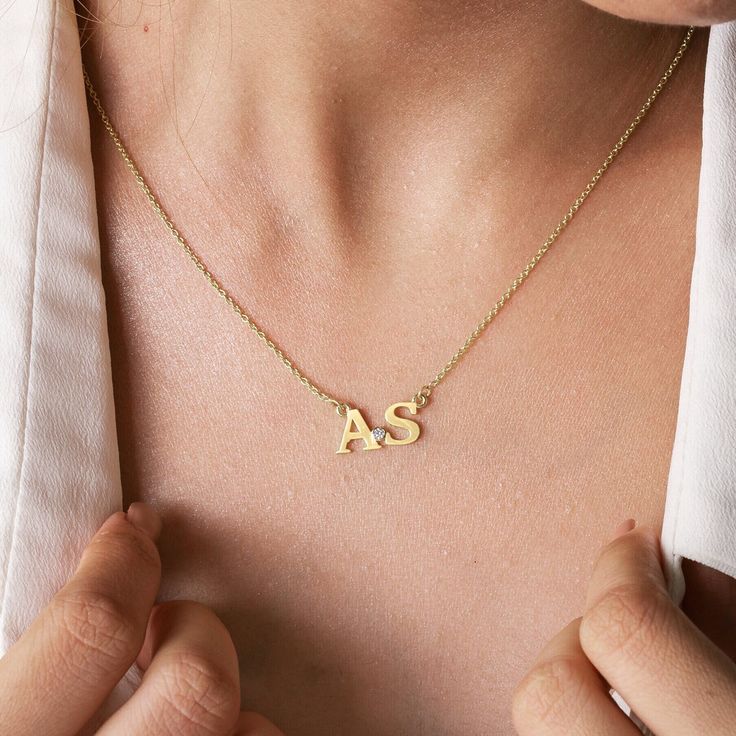 14k Gold Diamond Initial Necklace/Alphabet Letter Necklace/Personalized Layering Necklace for Girls Woman/Wedding Anniversary/Fine Jewelry  ★ ★ CUSTOM/DUTY-FREE SHIPPING WORLDWIDE, BUYERS DON'T HAVE TO PAY ANY CUSTOM FEES WHILE IMPORTING ★ ★ Details Made to order Material: 14k Solid Yellow Gold with Chain ❤  Details:  * Diamond : .04 Ct  * Upper case Height: 5.5 mm ❤ Each Pendant is handmade just for you. ★The Pendant comes with a chain that is adjustable for 14", 16" and 18". So you can wear it Fine Jewelry 14k Gold Diamond Necklace With Initials, Formal Initials Nameplate Necklace, Formal Nameplate Initials Necklace, Elegant Nameplate Initial Necklace For Anniversary, Personalized Diamond Necklace For Anniversary Gift, Anniversary Initial Necklace With Birthstone, Formal Initials Jewelry For Mother's Day, Formal Nameplate Jewelry With Initials, Formal Yellow Gold Initials Name Necklace