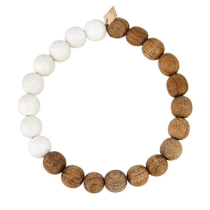 18 carat rose gold bracelet, white agate and wood stone diameter: 0,31" Everyday White Stretch Bracelet With Large Beads, White Stretch Bracelet With Round Wooden Beads, White Bracelets With Round Wooden Beads, White Stretch Bracelet With Wooden Beads For Gift, White Wooden Beads Stretch Bracelet As Gift, White Wooden Beads Stretch Bracelet Gift, White Wooden Beads Jewelry For Meditation, White Wooden Beaded Jewelry For Meditation, White Spiritual Stretch Bracelet With Large Beads