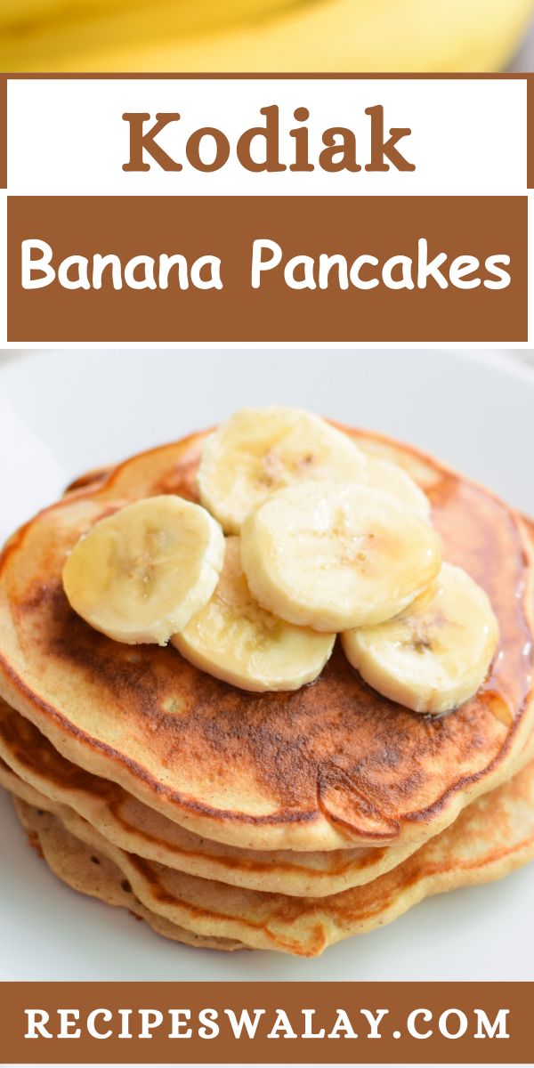 pancakes with bananas and syrup on top are shown in front of the words kodiak banana pancakes