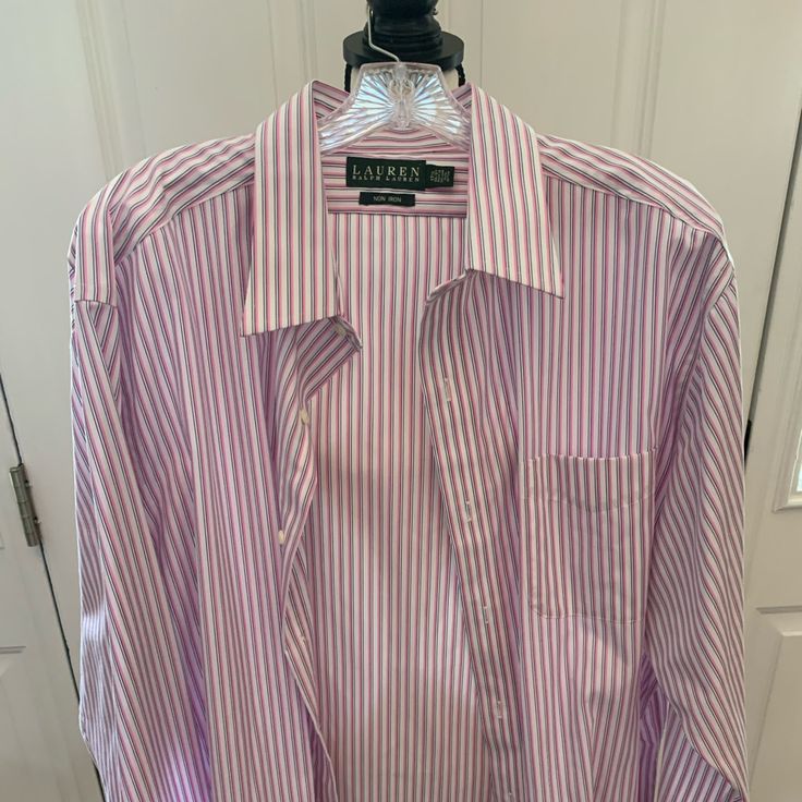 Brand New! Pin Striped Pink With Navy Blue And White. Non Iron Shirt With Tags. Classic Look For Any Season. Striped Top With Button Closure And Spread Collar, Striped Top With Spread Collar And Button Closure, Ralph Lauren Striped Collared Tops, Casual Dress Shirt With Buttons For Daywear, Ralph Lauren Long Sleeve Shirt With Buttons, Ralph Lauren Striped Shirt For Spring, Ralph Lauren Button-up Tops For Work, Ralph Lauren Button-up Workwear Top, Ralph Lauren Formal Long Sleeve Tops