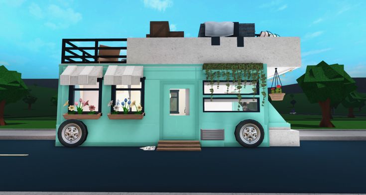 an animated image of a food truck parked on the street