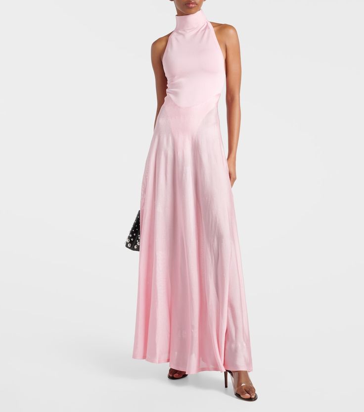 Turtleneck maxi dress in pink - Alaia | Mytheresa Turtleneck Maxi Dress, Wedding Gown Simple Elegant, Alaia Dress, Wedding Gown Simple, 90s Inspired Outfits, Turtleneck Sleeveless, Cashmere Fabric, Pink Maxi Dress, Dress Pink