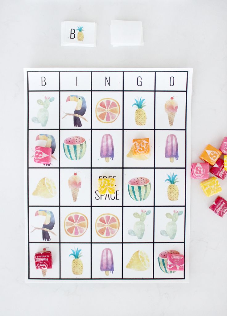 a printable game with fruit and vegetables on it, next to gummy bears