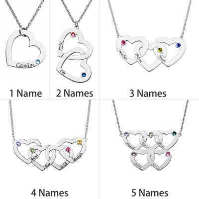 Engraved 1-5 Intertwined Hearts Necklace | Getnamenecklace Valentine's Day Metal Jewelry With Round Pendant, Valentine's Day Round Pendant Metal Jewelry, Valentine's Day Metal Round Pendant Jewelry, Metal Round Pendant Jewelry For Valentine's Day, Adjustable Metal Necklaces For Personalized Gifts, Metal Charm Necklace For Mother's Day Anniversary, Metal Charm Necklaces For Mother's Day Anniversary, Metal Necklace For Mother's Day Anniversary, Personalized Silver Alloy Charm Necklace