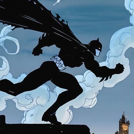 the silhouette of a batman standing on top of a building with clouds in the background