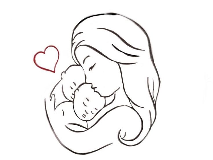 a drawing of a woman holding a baby in her arms with a heart on the side