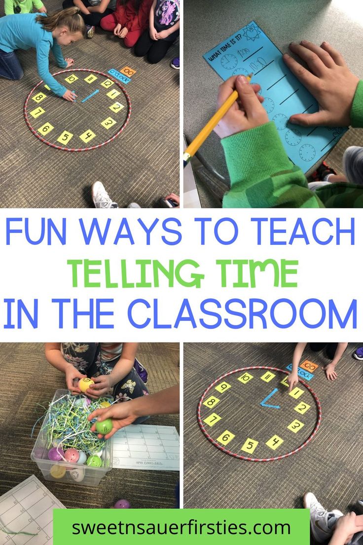 several pictures of children playing with letters and numbers in the classroom, including words that spell out