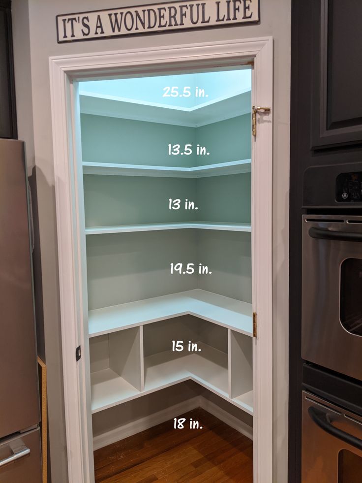 an open pantry door showing the measurements for it's wonderful life