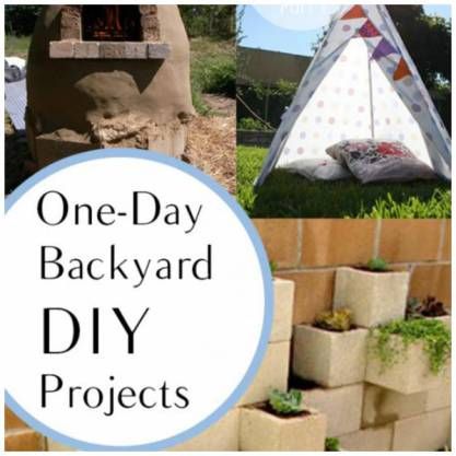 a collage of photos with the words one - day backyard diy projects