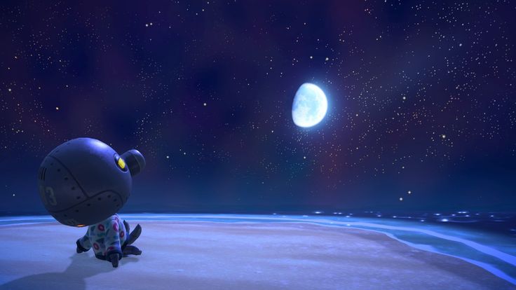 an animal sitting on top of a snow covered ground next to the moon and stars