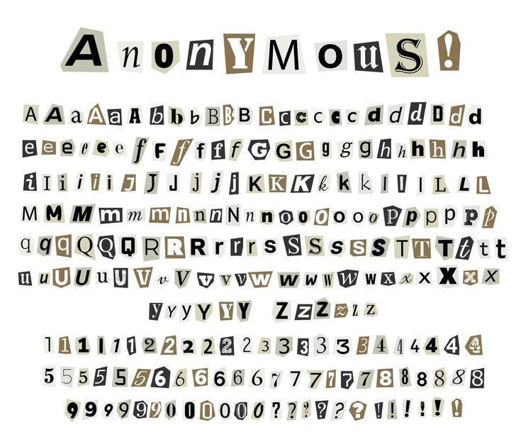 an old english alphabet with letters and numbers in the style of cut out newspaper paper