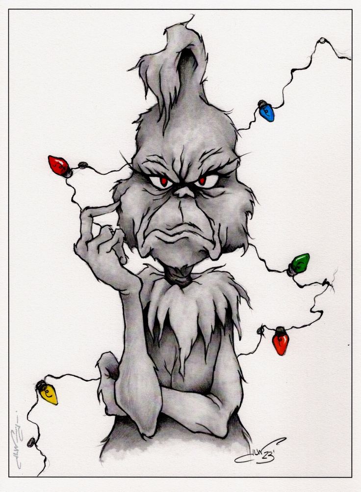 Hand tinted fine art print based on my Grinch pencil drawing. Random Pencil Drawings, Things To Draw While High, Fun Drawings Ideas, Fun Christmas Drawings, Grinch Illustration Art, Funny Grinch Pictures, Grinch Tattoo Design, Colored Pencil Black Paper, Cool Christmas Drawings