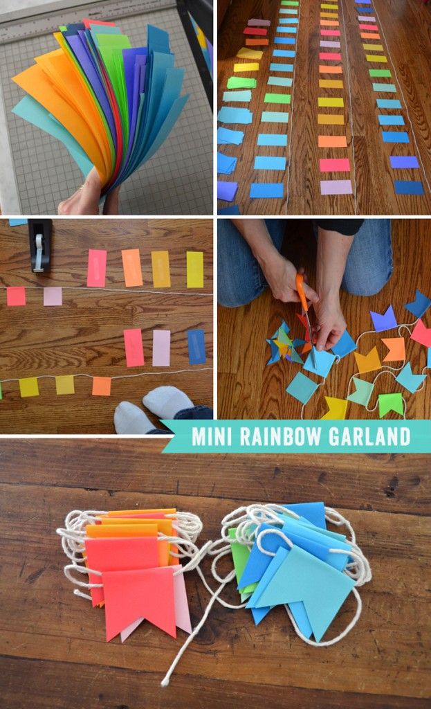 there are many different pictures that show how to make origami rainbow garlands