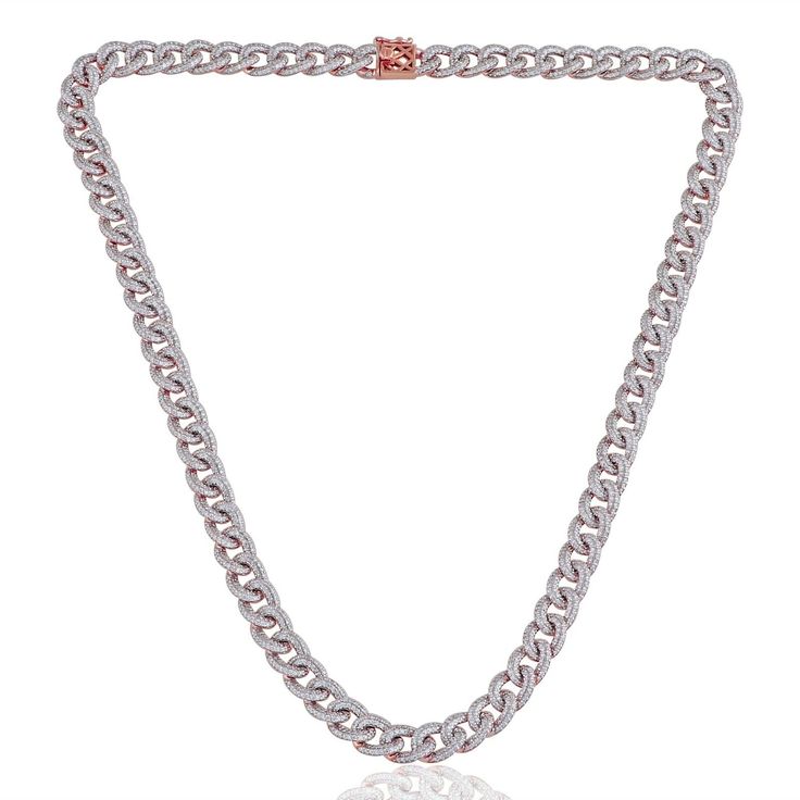 SI/H Pave Diamond Cuban Chain Necklace 14k Rose Gold Father's Day Gift 8.80 Ct. Pave Wedding Rings, Diamond Chandelier Earrings, Diamond Chain Necklace, Pave Diamond Band, Diamonds Necklace, Solitaire Necklace, Jewelry Details, Diamond Solitaire Necklace, Solitaire Necklaces