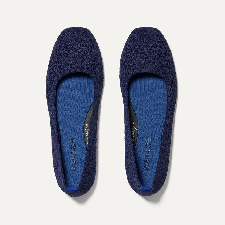 The Max Square in Deep Navy Crochet Soft, flexible upper with a crochet knit in dark navy. ; Streamlined profile with a stretchy topline offers a flattering fit.; Features our In Love Insole in navy for heel-to-toe cushioning and all-day wearability.;  Tan rubber sculpted outsoles provide added comfort and stability.; Navy Crochet, Rothys Shoes, Crochet Size, Mule Sneakers, Clog Boots, Holiday Bag, Sneaker Slippers, Mary Jane Heels, Slipper Boots