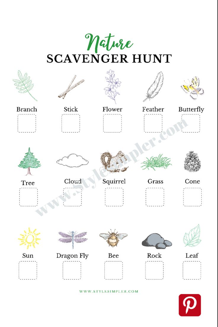 the nature scavenger hunt is shown in this printable worksheet for kids