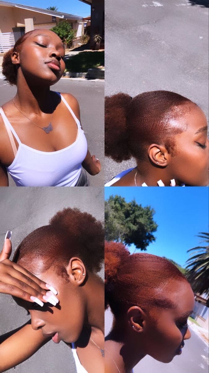 Hair Dye Ideas For Afro, Colored 4c Hair Black Women, Dark Ginger Dyed Hair, 4c Dyed Hair Natural Ginger, Hair Color 4c Natural Hair, Dyed African Hair, Black Woman Hair Dye, Color 4c Natural Hair, Brown Hair Dye Inspiration