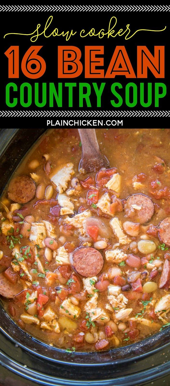 a slow cooker filled with beans and meat