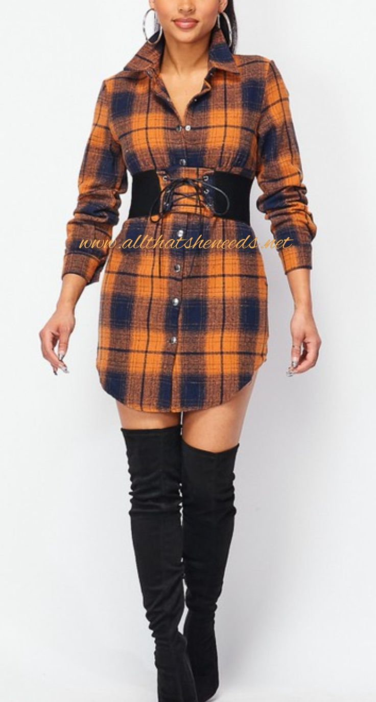 Plaid, button down, collared, shirt dress, with stretch waist belt. 95% Polyester, 5% Spandex Collared Belted Dress With Tie Waist, Fitted Long Sleeve Belted Shirt Dress, Long Sleeve Belted Dress For Date Night In Fall, Fall Mini Length Belted Dress, Belted Mini Shirt Dress For Fall, Belted Mini Length Shirt Dress For Fall, Collared Shirt Dress With Belted Cuffs For Fall, Fall Collared Shirt Dress With Belted Cuffs, Fitted Long Sleeve Shirt Dress With Tie Waist