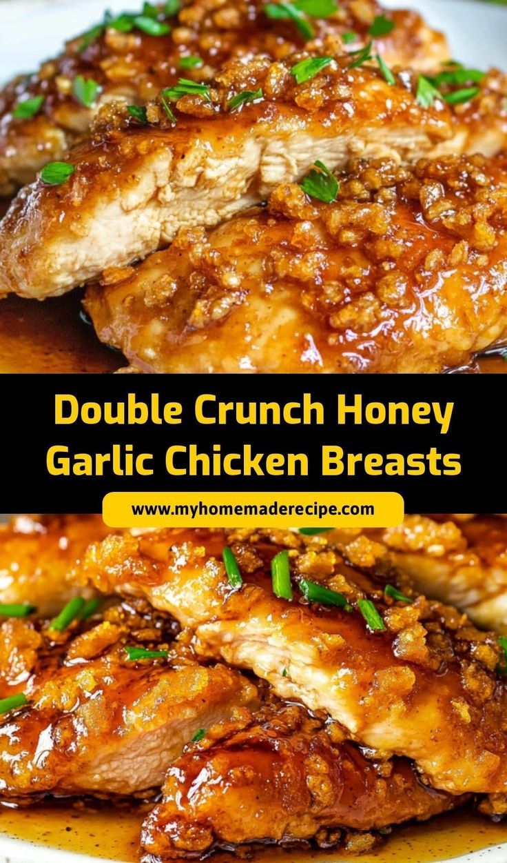 These Double Crunch Honey Garlic Chicken Breasts are crispy on the outside and coated in a sweet and savory honey garlic sauce. A perfect combination of flavors Double Crunch, Garlic Chicken Breast Recipes, Mains Recipes, Rock Recipes, Honey Garlic Chicken, Breast Recipe, Chicken Meals, Food Heaven, Chicken Dinners