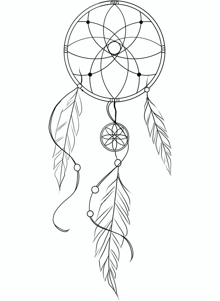 a black and white drawing of a dream catcher