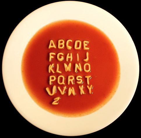 a white plate with some type of food on it that says abcg, fghl, klmo, porshvny