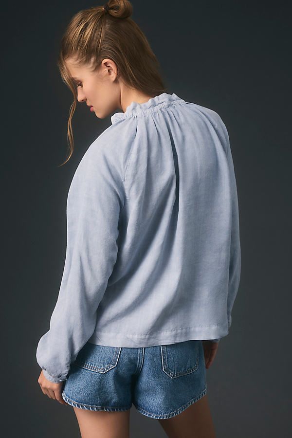 100% TENCEL™ Button front Machine wash Imported | Long-Sleeve Raglan Blouse by Cloth & Stone in Blue, Women's, Size: 2XS, Tencel at Anthropologie Light Wash Relaxed Fit Top With Buttons, Relaxed Fit Light Wash Top With Buttons, Chic Light Wash Button-up Tops, Chic Light Wash Tops With Buttons, Chic Light Wash Top With Button Closure, Light Wash Relaxed Fit Top For Work, Light Wash Relaxed Fit Blouse For Fall, Effortless Casual Tops With Button Closure, Light Wash Button-up Blouse For Fall