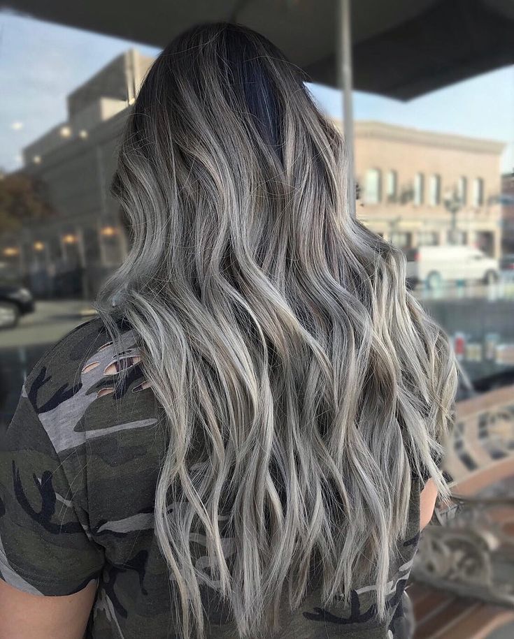 Ash Fall Hair Color, Silver Hair Dye On Brown Hair, Fall Hair Color For Brunettes Ashy Brown, Grey Ends On Brown Hair, Ash And Grey Hair, Brown Gray Balayage, Hair Color Ideas For Blondes For Fall Ash Brown, Ash Hair Ideas, Ash Blonde And Black Hair