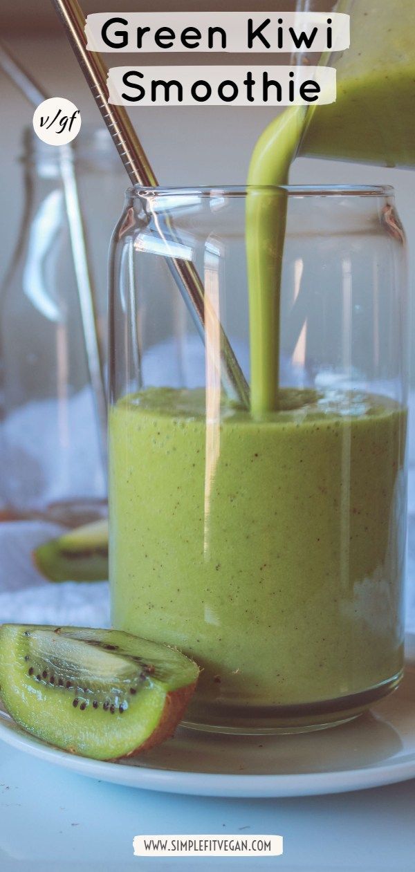 green kiwi smoothie in a glass on a plate