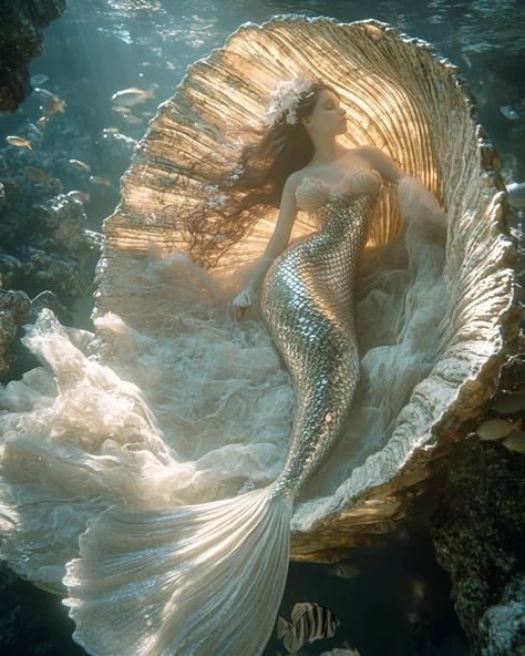 a woman in a white dress laying on top of a large piece of seaweed