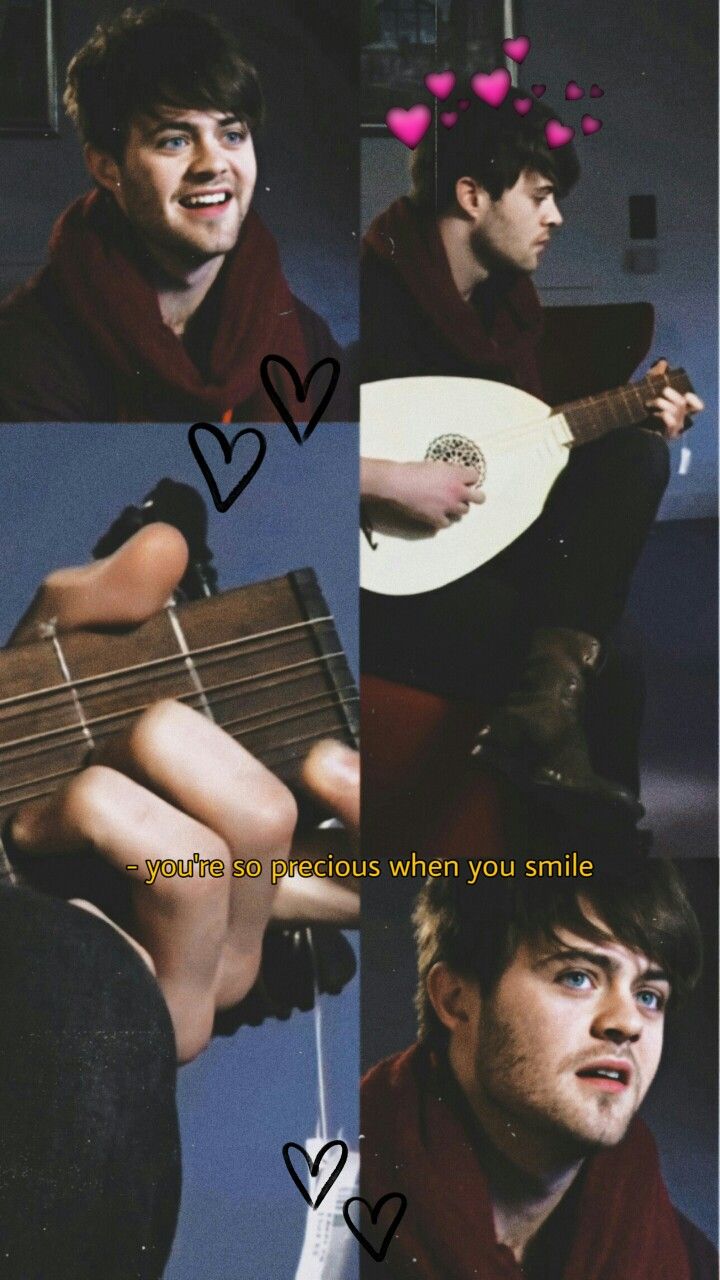 a man holding a guitar with hearts above his head and the caption that says, you're so precious when you smile