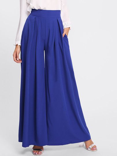 joefsf Pleated Plazo, Plazo Pant, Royal Blue Pants, Plain Pants, Blouse Pants, Royal Blue Color, Fancy Pants, Loose Blouse, Type Of Pants