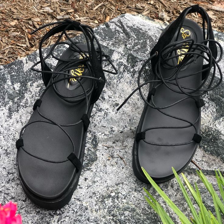 Black Crisscross Slender Lace-Up Flatform Sandal Lug Sole Runs Small, Order Half- Full Size Up Size Up Sketchers Sandals, Chunky Platform Sneakers, Platform Pumps Heels, Knee High Platform Boots, Black Chunky Heels, Black Platform Sandals, Yellow Heels, Black Platform Shoes, Braided Sandals