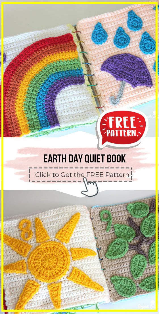 two crocheted books with the title earth day quiet book