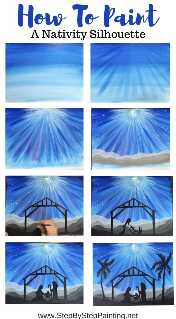 how to paint nativity silhouettes with step by step painting instructions for kids and adults