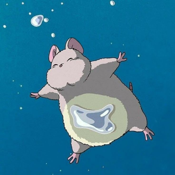 a cartoon mouse flying through the air with bubbles in it's mouth and nose