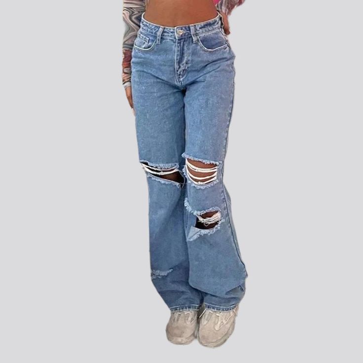 Take your mode to the next level with our 2023 Spring-Summer Collection's Grunge-inspired Straight Women's Light-Wash Jeans!Why You'll Love ItPerfect for the modern fashionista who loves to express her edgy side. this eye-catching piece from our Collection is patterned to make you stand out. With its high-waisted fit. distressed finish. and zipper & button closure. you're guaranteed to feel comfortable and look fabulous.Unmissable Highlights: Grunge-Inspired: Get a vintage-inspired look that exu Non-stretch Jeans For Summer, Trendy Light Wash Cropped Jeans, Trendy Light Wash Relaxed Fit Jeans, Trendy Relaxed Fit Light Wash Jeans, Trendy Light Wash Cargo Pants, Trendy Light Wash Pants, Trendy Relaxed Fit Denim Blue Jeans, Non-stretch Medium Wash Jeans For Summer, Trendy Non-stretch Jeans