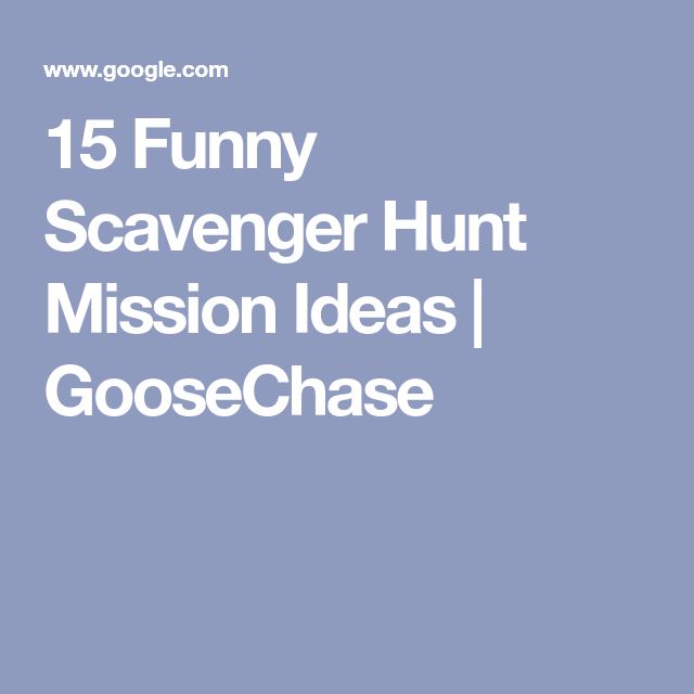 the words funny scavenger hunt mission ideas goose chase are in white on a blue background