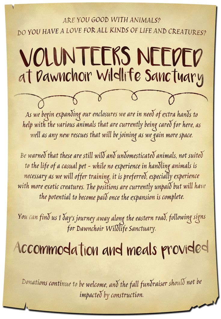 an old parchment paper with the words volunteers need at banwich wildlife sanctuary