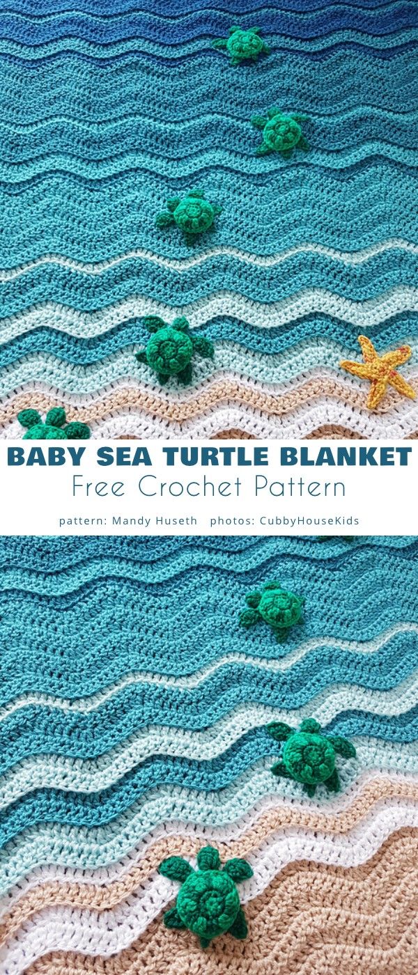 a crocheted blanket with turtles on it and the words baby sea turtle blanket written in