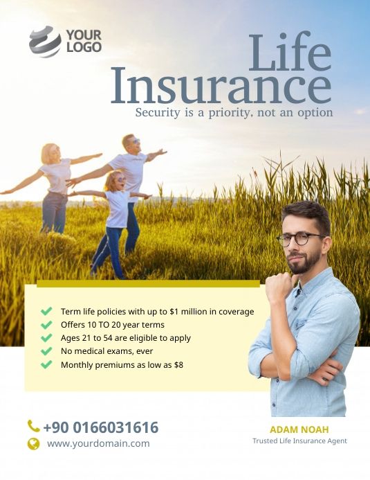 a flyer for a life insurance company with two people in the grass and one person holding his arms out