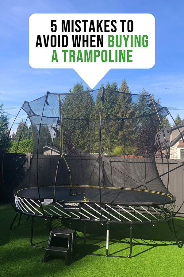 a trampoline with the words 5 things to avoid when buying a trampoline