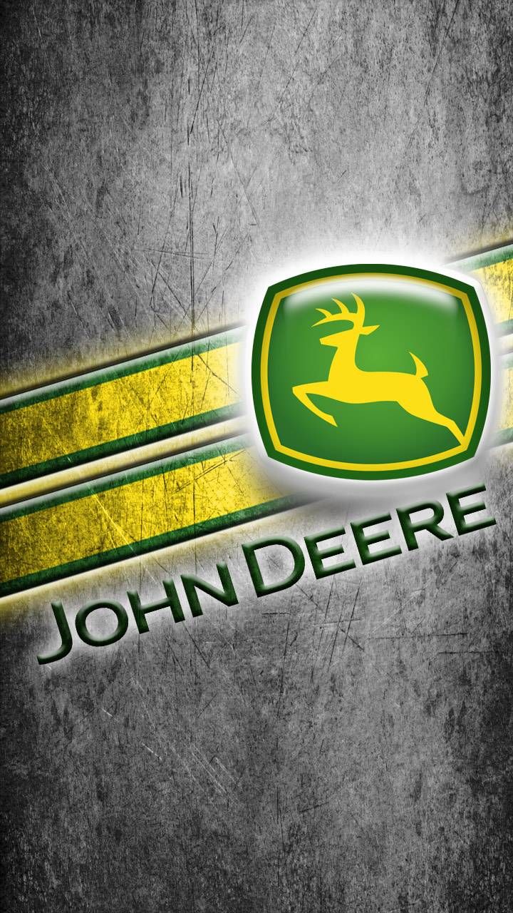 the john deere logo is shown in green and yellow on a gray background with stripes